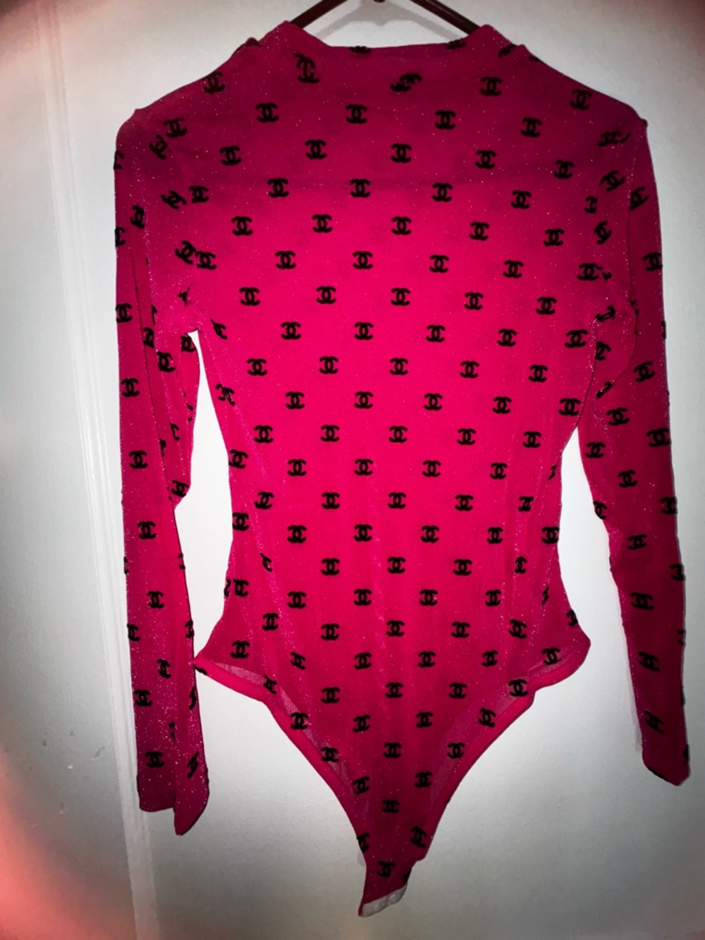 CHANEL Hot Pink Long Sleeve Logo Mesh Bodysuit - Picture 4 of 4